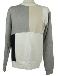 Pánská bílo-šedo-béžová vzorovaná mikina Zara 