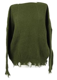 Dámský khaki svetr s roztřepeným lemem Emery Rose 