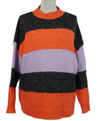 Dámský červeno-růžovo-korálový pruhovaný svetr Primark 