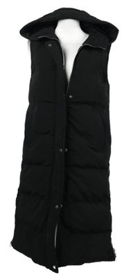 Dámská černá šusťáková zateplená maxi vesta s kapucí Orcelly