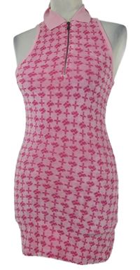 Nové - Dámské růžové vzorované sametové minišaty s límečkem Iets Frans 