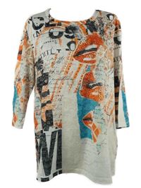 Dámské smetanovo-barevné vzorované triko s kamínky Mia Moda 