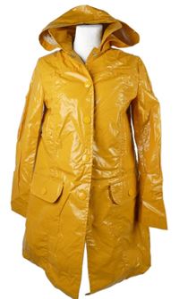 Dámský okrový puntíkovaný pogumovaný kabát s kapucí MNG 