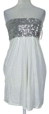 Dámské bílo-stříbrné šaty s flitry E-vie Collection 