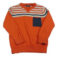 Červeno-šedý svetr s proužky a kapsou zn. George