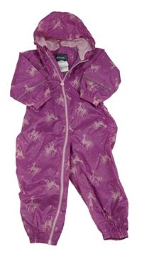 Fialová šusťáková podšitá funkční kombinéza s jednorožci a kapucí Regatta