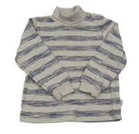 Béžovo-tmavomodrá pruhovaná mikina s rolákem 