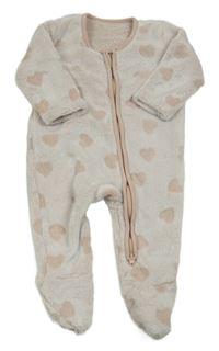 Bílo-růžový melírovaný chlupatý overal se srdíčky George