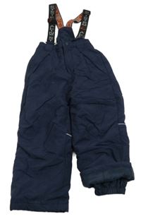 Tmavomodré šusťákové oteplovačky s kšandami