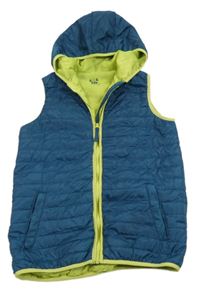 Petrolejová šusťáková prošívaná zateplená vesta s kapucí 