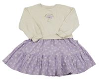 Bílo-fialové teplákovo/plátěné šaty s kytičkami LC Waikiki