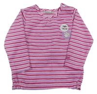 Růžovo-fialovo-rubínová pruhovaná fleecová mikina se zvířátky 