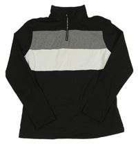 Černo-šedo-bílé triko se zipem Shein