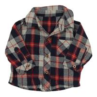 Tmavomodro-šedo-červená kostkovaná flanelová košile Tu