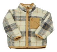 Béžovo-šedá kostkovaná huňatá propínací mikina Mothercare