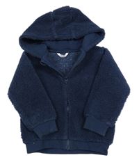 Tmavomodrá huňatá propínací mikina s kapucí M&Co.