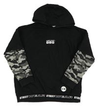 Černo-šedo-bílá army mikina s kapucí a nápisy F&F