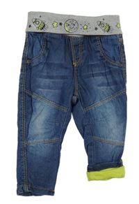 Modré podšité rifle s úpletovým pasem a vesmírem Dopodopo