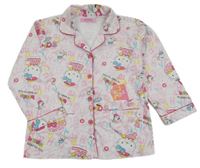 Nové - Bílo-růžovo barevné pyžamové propínací triko s Hello Kitty