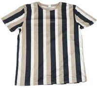 Béžovo-bílo-černé pruhované tričko s nápisem Shein
