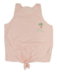 Bílo-neonově lososové pruhovaný top s palmou H&M