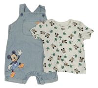 2set - Světlemodré riflové laclové kraťasy s Mickeym + tričko Disney