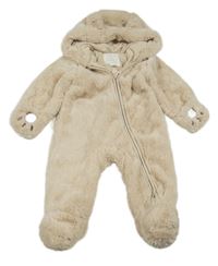 Béžová chlupatá podšitá kombinéza s kapucí zn. Primark
