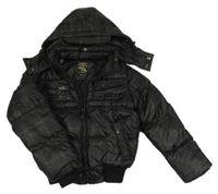 Černá kostkovaná šusťáková zimní bunda s kapucí 