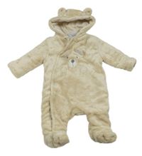 Béžová chlupatá zateplená kombinéza s čumákem a kapucí Topomini