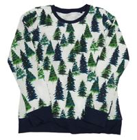 Bílo-tmavomodré pyžamové triko se stromky George