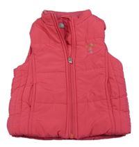 Růžová šusťáková zateplená vesta s výšivkou 