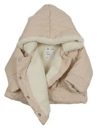 Světlerůžová šusťáková zimní bunda s kapucí 