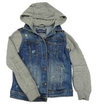 Modrá riflová bunda s mikinovou kapucí Zara