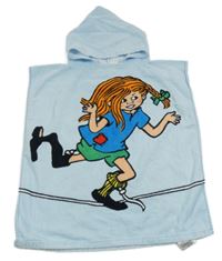 Světlemodré froté pončo s Pippi a kapucí 