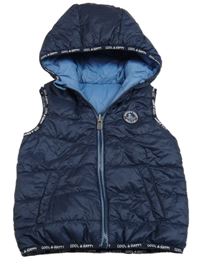 Tmavomodrá šusťáková oboustranná vesta s kapucí C&A