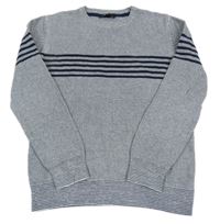Šedo-tmavomodrý melírovaný svetr s pruhy C&A