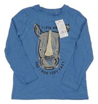 Nové - modré triko s nodsorožcem a nápisy F&F