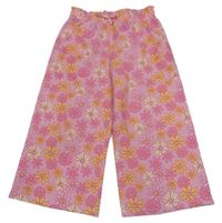 Růžové květované široké lehké kalhoty Primark