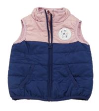 Světlerůžovo-tmavomodrá prošívaná šusťáková zateplená vesta s nášivkou Lily & Dan