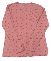 Růžové žebrované triko s kytičkami Yigga