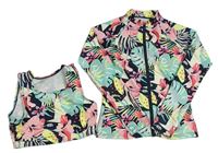 2set - Tmavomodrá UV propínací triko s květy + lambáda F&F