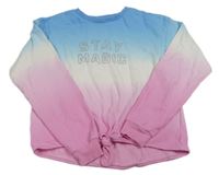 Růžovo-modro-bílá crop mikina s nápisem H&M