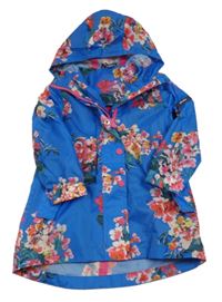 Safírová šusťáková parka s květy a kapucí zn. Joules