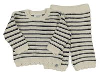 2set - Bílo-tmavomodrý pruhovaný svetr + pletené kalhoty Primark 