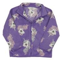 Fialová fleecová propínací mikina s jednorožci H&M