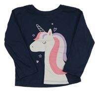 Tmavomodré triko s jednorožcem Primark 