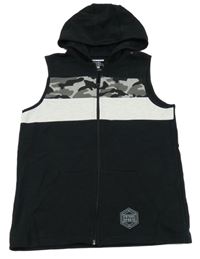 Černo-šedá tepláková vesta s kapucí F&F