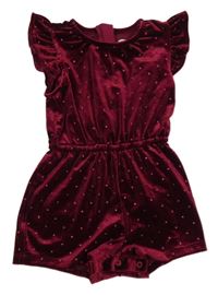 Červený sametový kraťasový overal s puntíky M&S