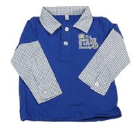 Kobaltově modré tričko se všitou košilí a nápisem 