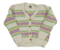 Bílý propínací svetr s barevnými proužky Tu